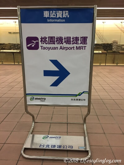 MRT北門駅から桃園空港MRTへの乗り換え表示