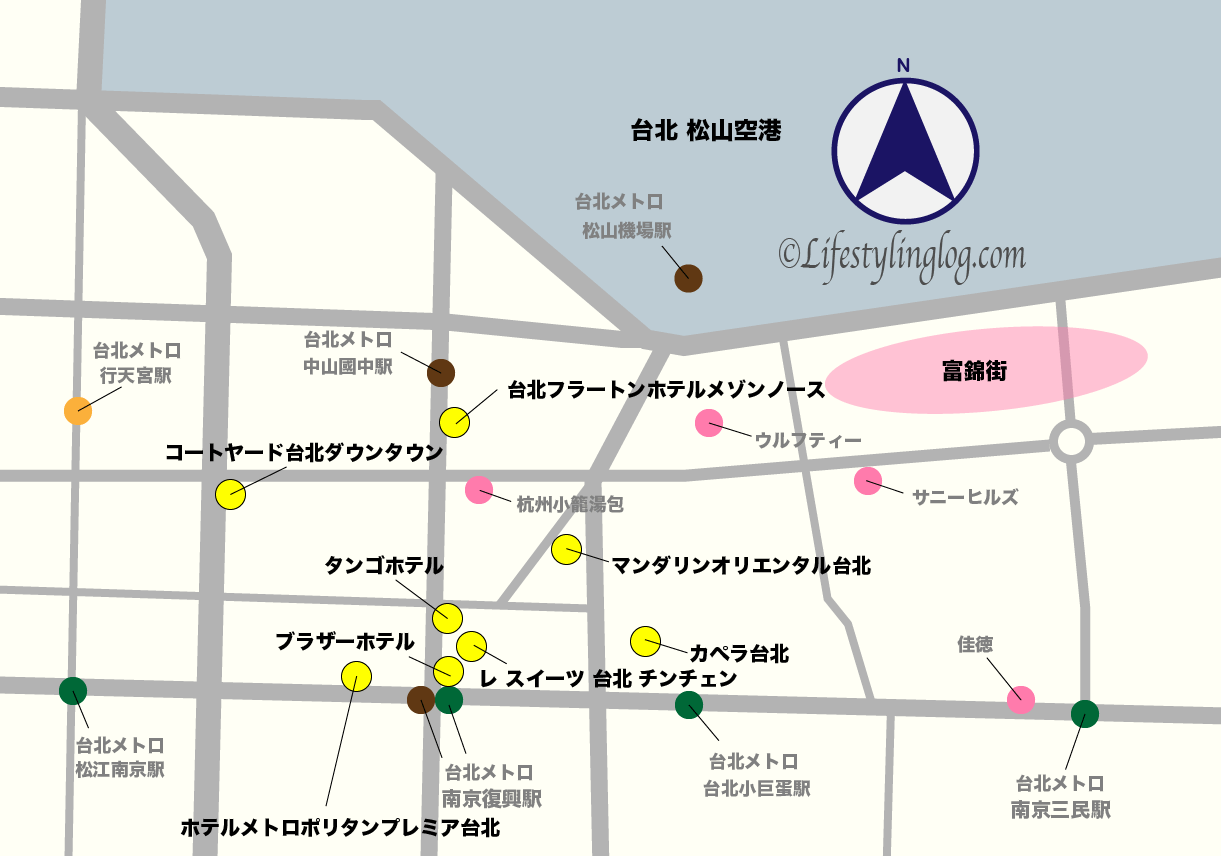 台北の松山空港エリア付近にあるホテルのイメージマップ