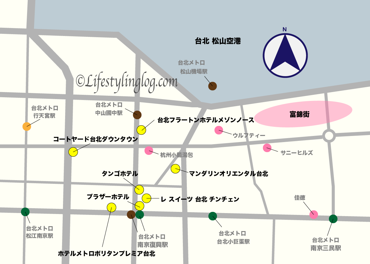 台北の松山空港エリア付近にあるホテルのイメージマップ