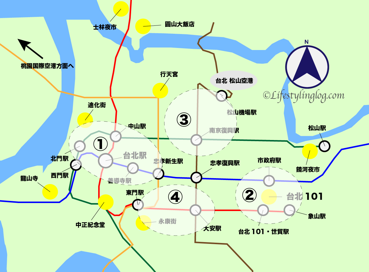 台北観光に便利なエリアに分類したイメージマップ(地図)