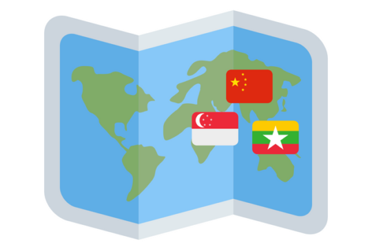 中国とミャンマーとシンガポールの国旗