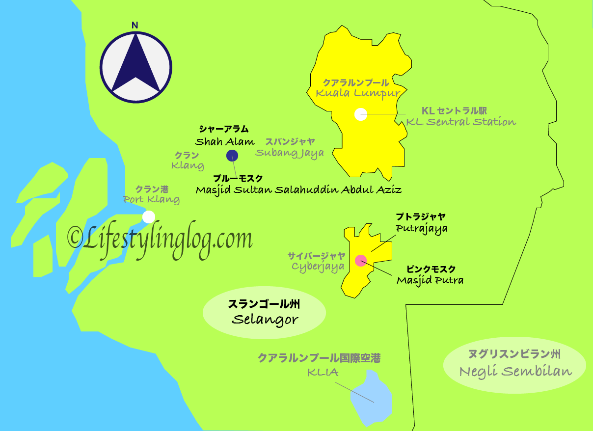 マレーシアのブルーモスクの位置情報を示す地図