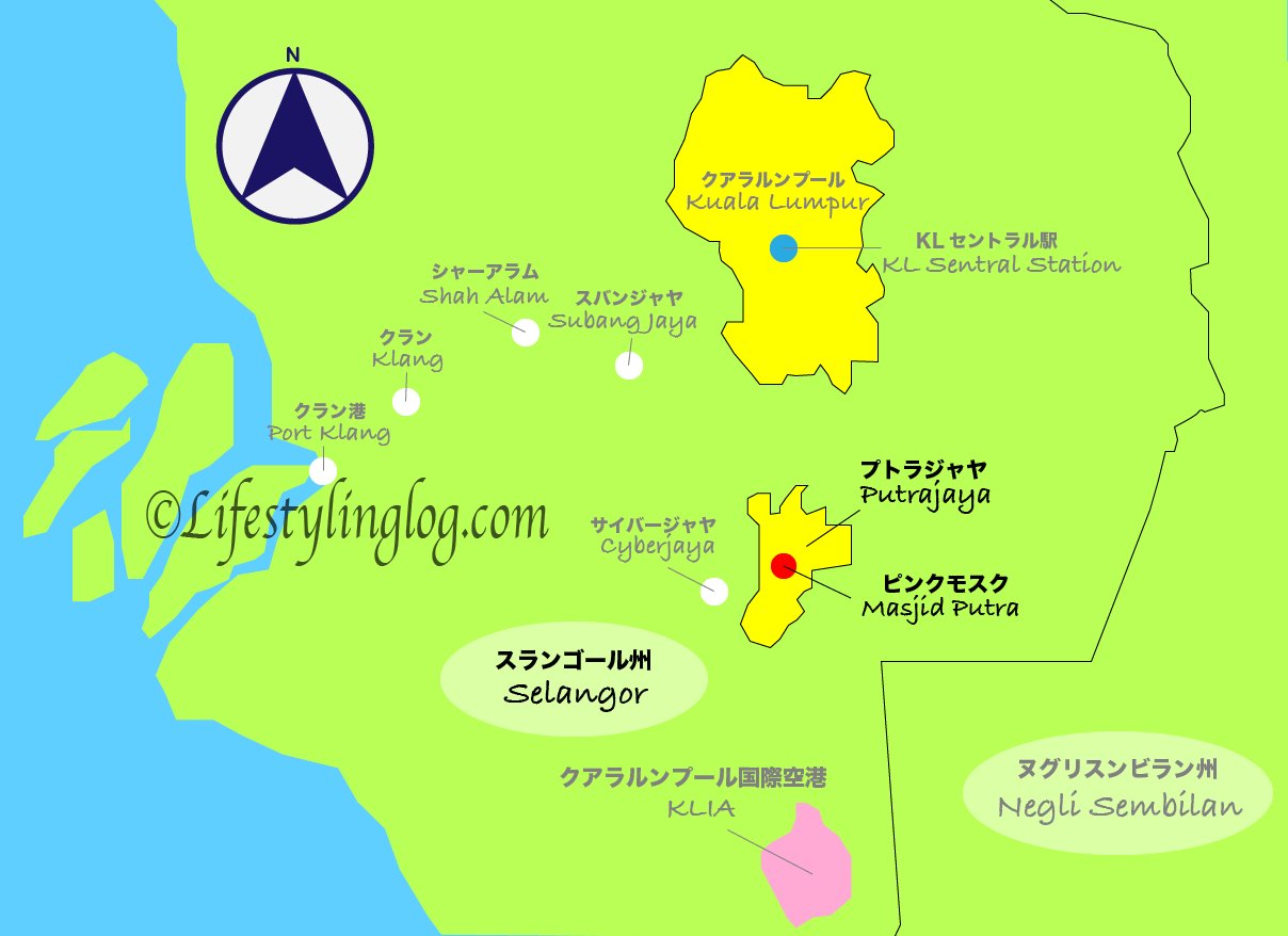 マレーシアのピンクモスクの位置を示す地図