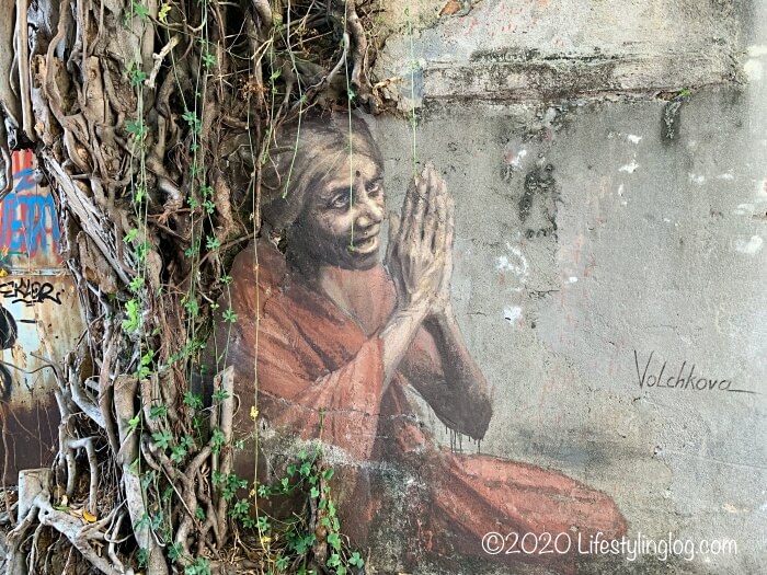 Julia Volchkovaさんが描いたインド人の女性のストリートアート