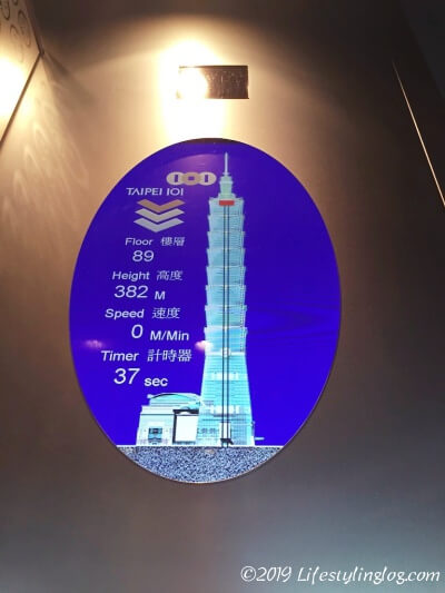 台北101展望台エレベーター内の表示（382m時点）