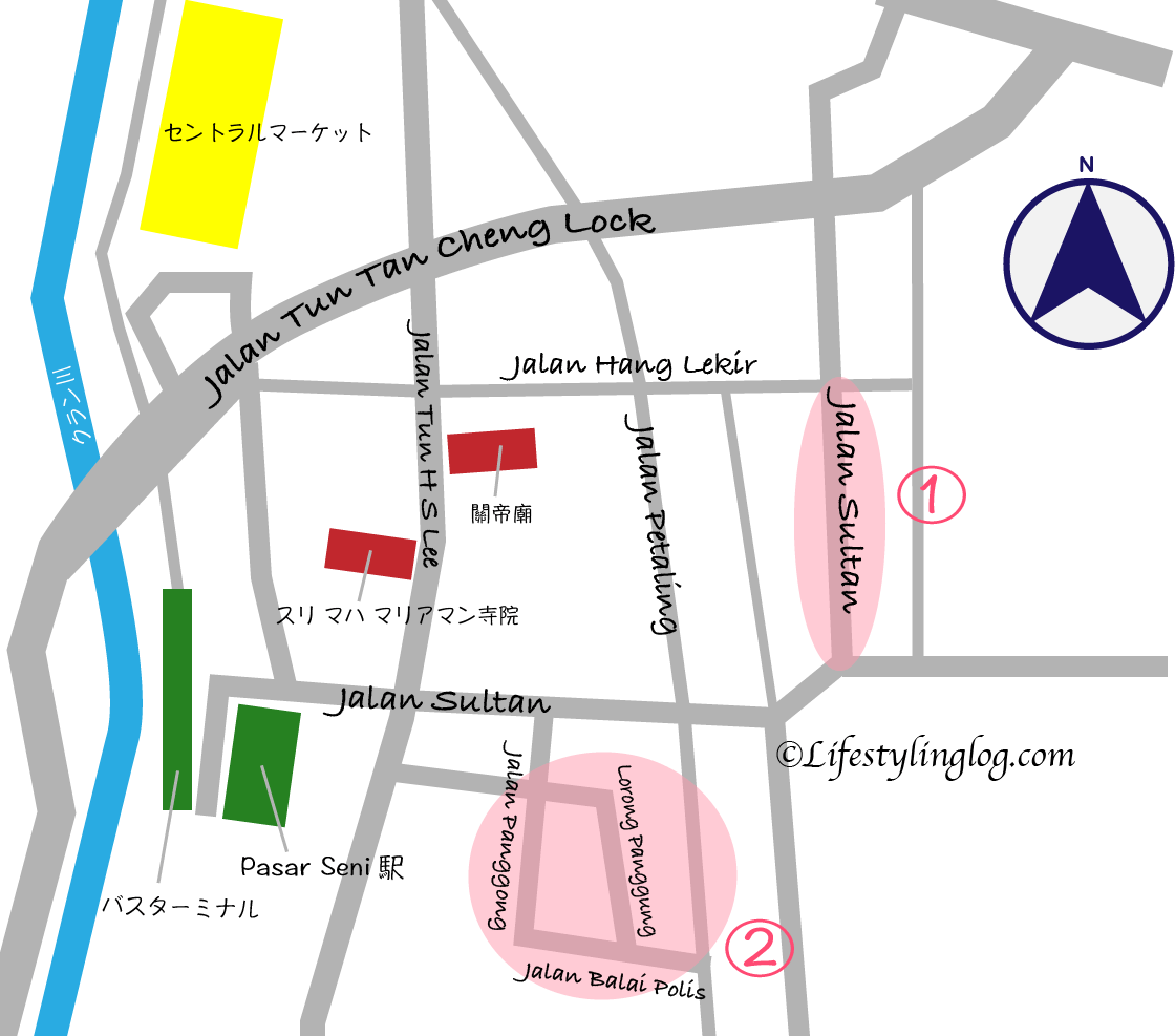 クアラルンプールのチャイナタウンにあるカフェマップ