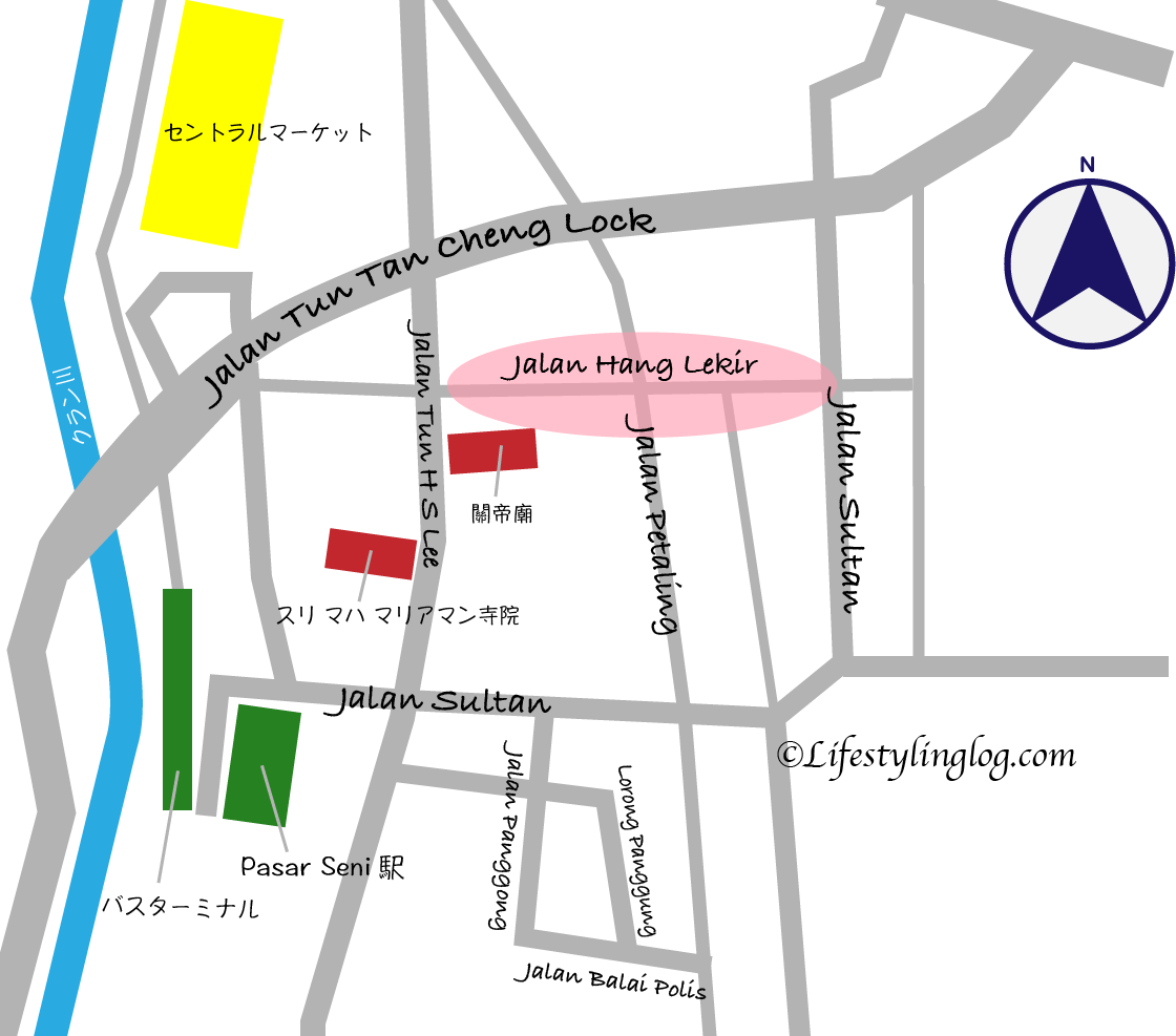 クアラルンプールのチャイナタウンのグルメマップ（Jalan Hang Lekir周辺）