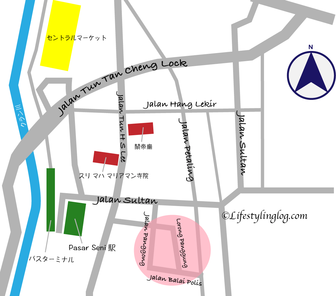 クアラルンプールのチャイナタウンのグルメマップ（Kwai Chai Hong周辺）