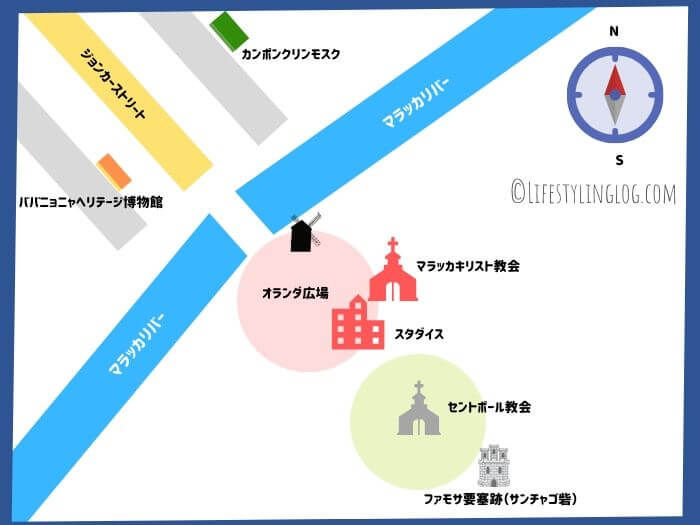 マラッカ市内観光スポットイメージマップ