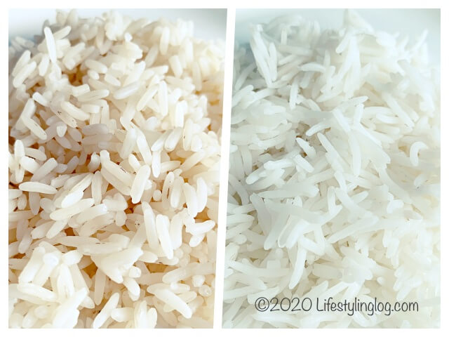 Parboiled Rice（パーボイルドライス）の炊き上がり後の色味比較
