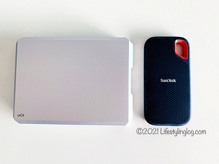 LaCie HDD ポータブルハードディスク 5TB Mobile Drive USB type CとSanDiskのポータブルSSD