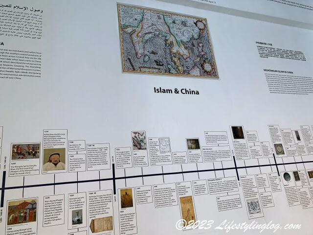 マレーシア・イスラム美術館（Islamic Arts Museum Malaysia）に展示されているイスラム教と中国の関係を示す表