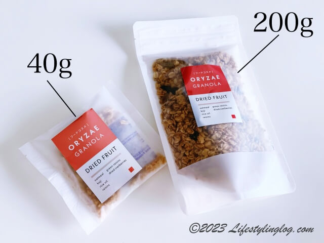 40gと200gのORYZAE（オリゼ）の米麹グラノーラの比較