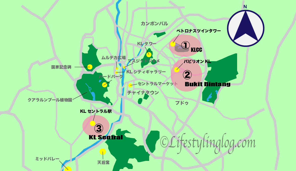 クアラルンプールの観光スポットとおすすめ滞在エリアイメージマップ（地図）