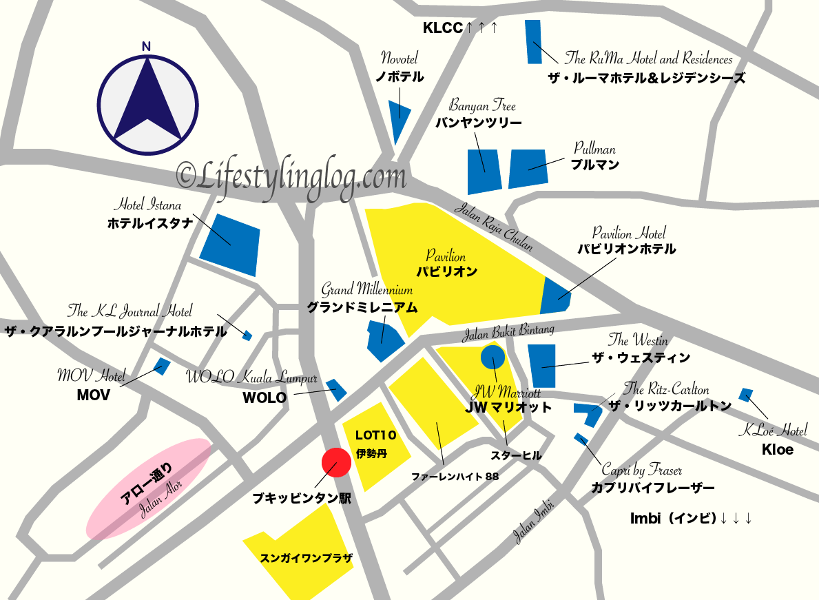 クアラルンプールのBukit Bintang（ブキッビンタン）にあるホテルのイメージマップ