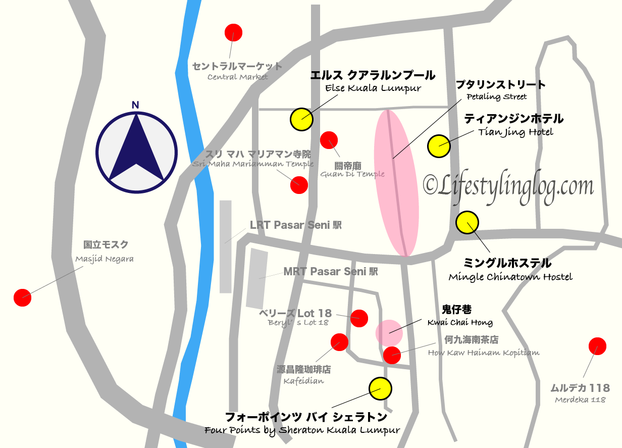 クアラルンプールのチャイナタウンにあるホテルのイメージマップ（地図）