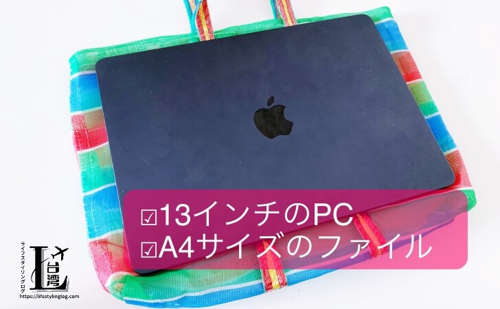 13インチのパソコンやA4ファイルが入る中サイズの台湾漁師網ナイロンバッグ