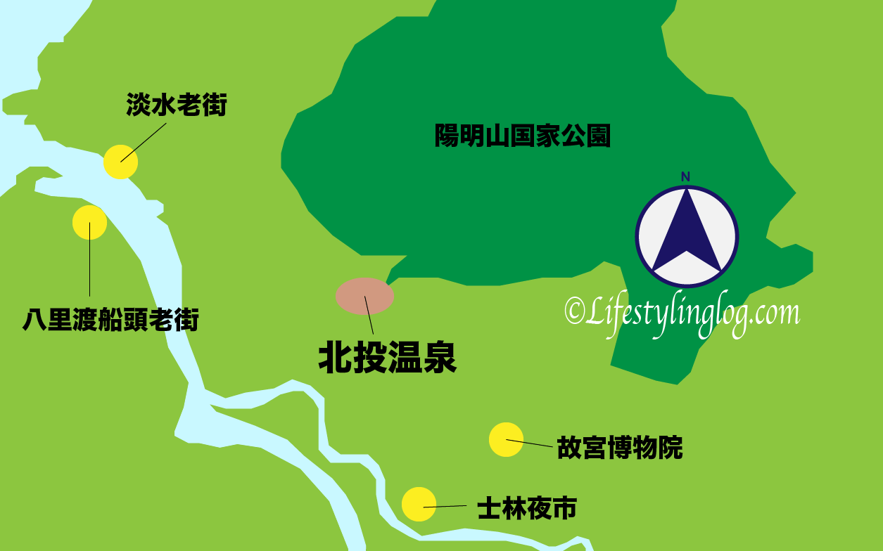 北投温泉の位置を示す地図