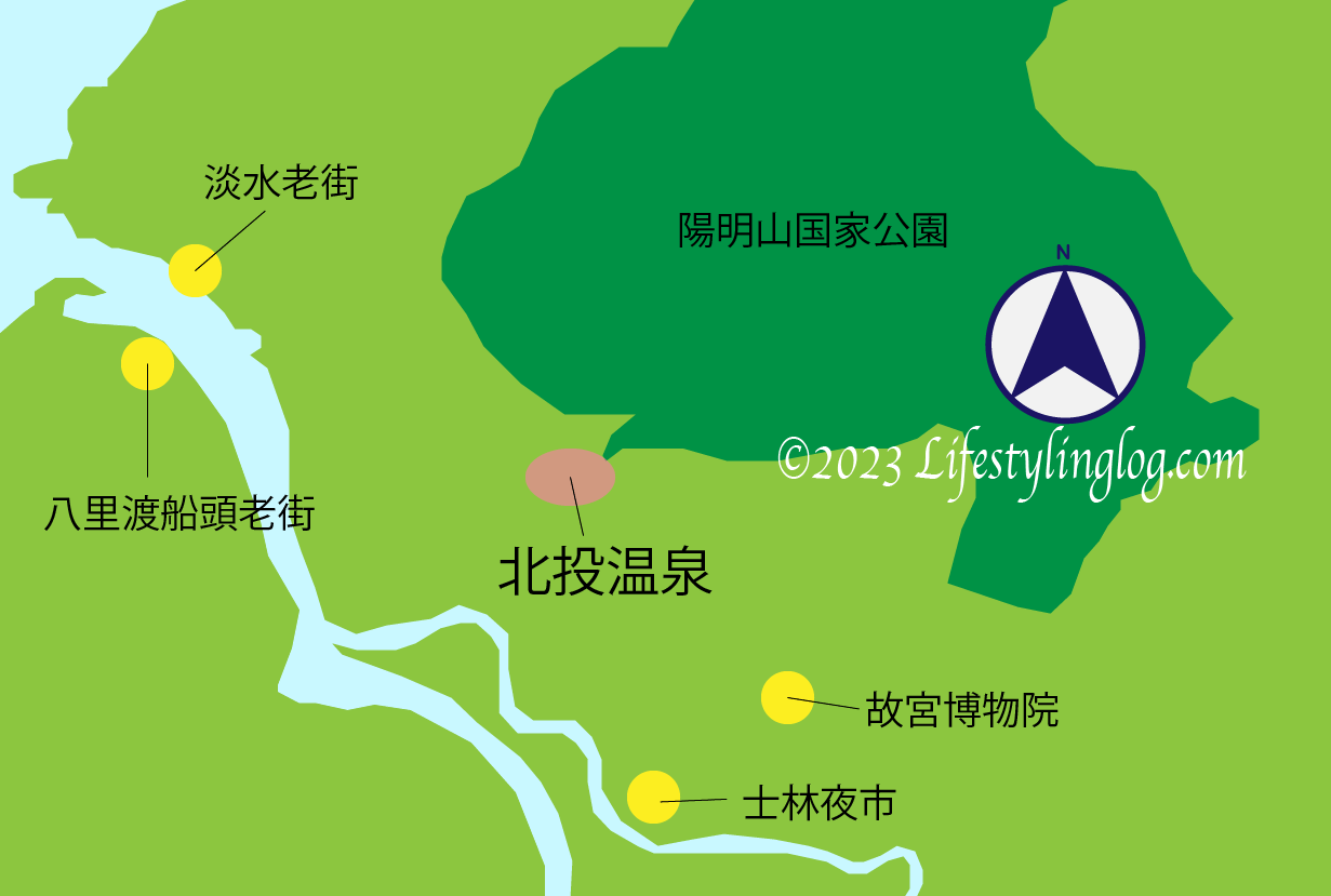 北投温泉の位置を示す地図