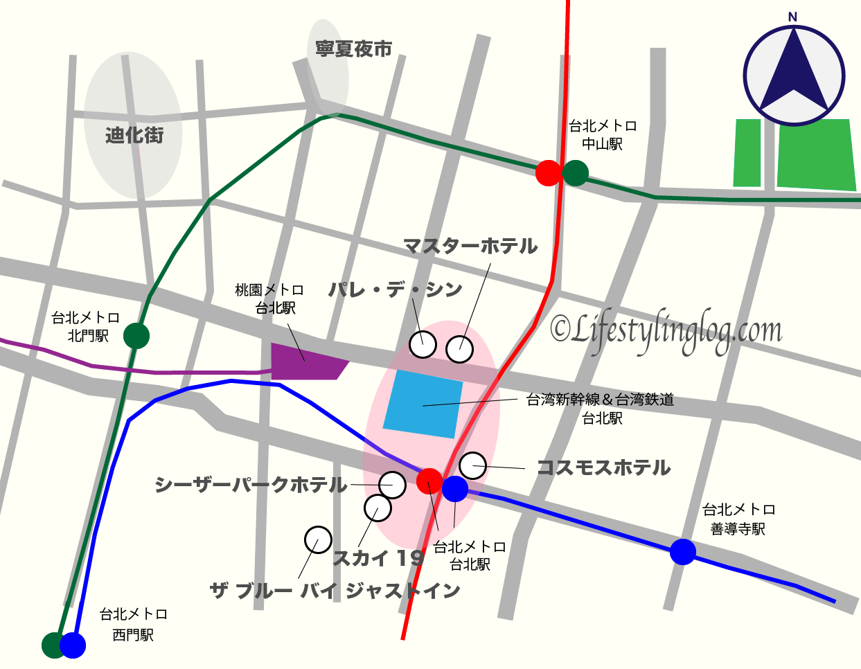 台湾新幹線や台湾鉄道の台北駅近くにあるホテル