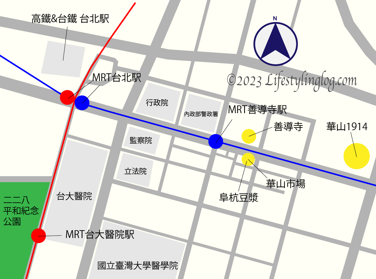 MRT善導寺駅周辺のエリアマップ