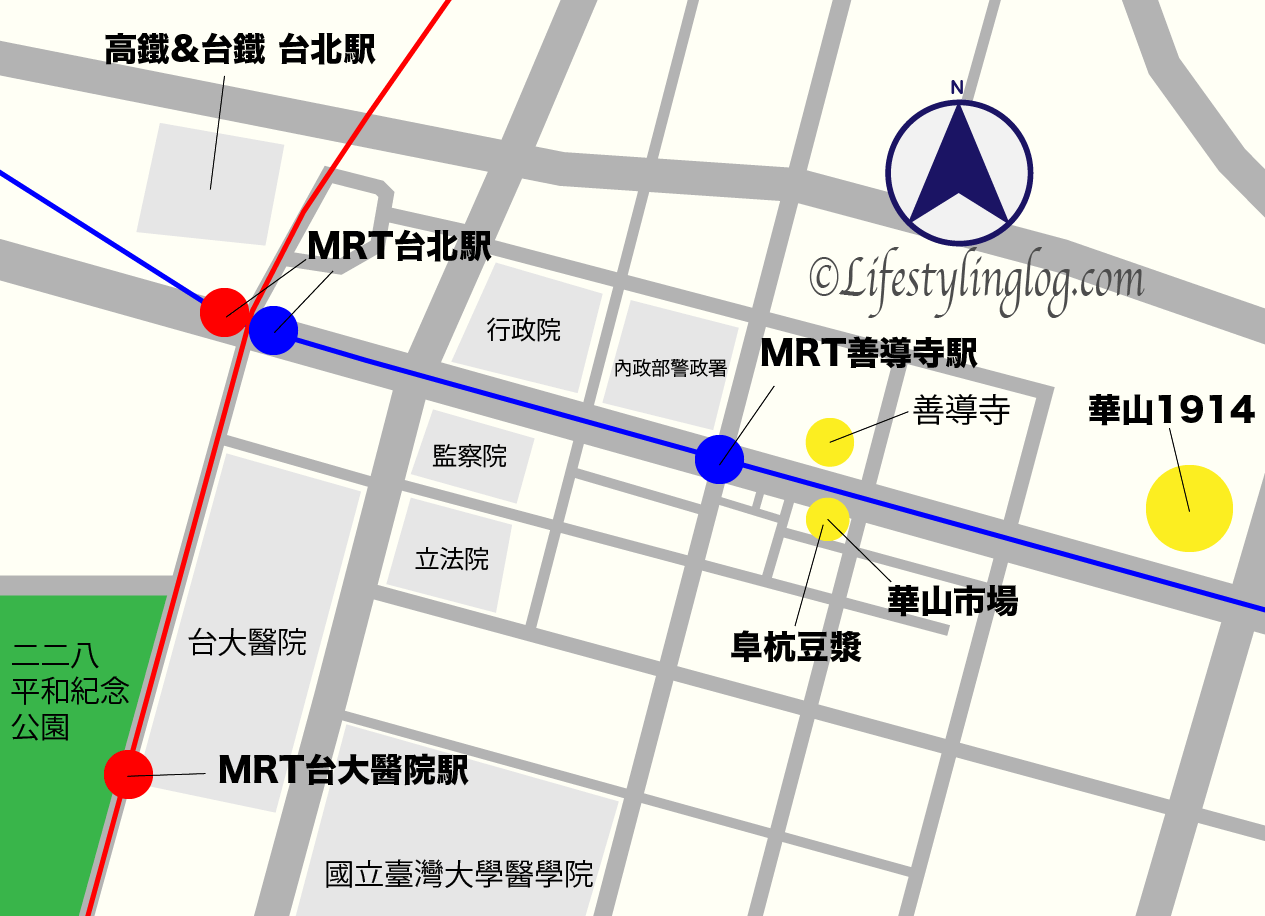 MRT善導寺駅周辺のエリアマップ