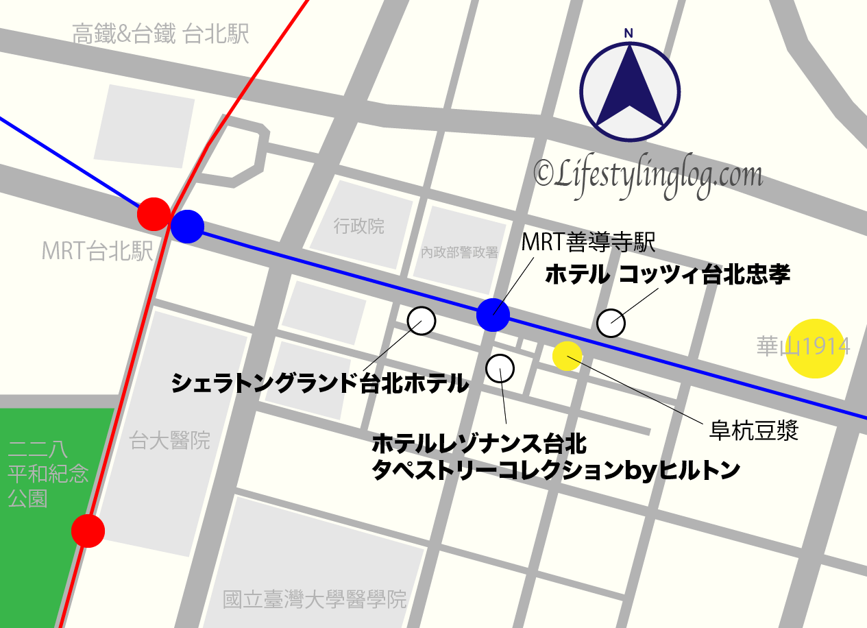 MRT善導寺駅周辺のホテルマップ