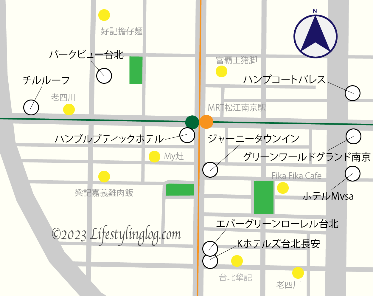 MRT松江南京駅周辺のホテルマップ