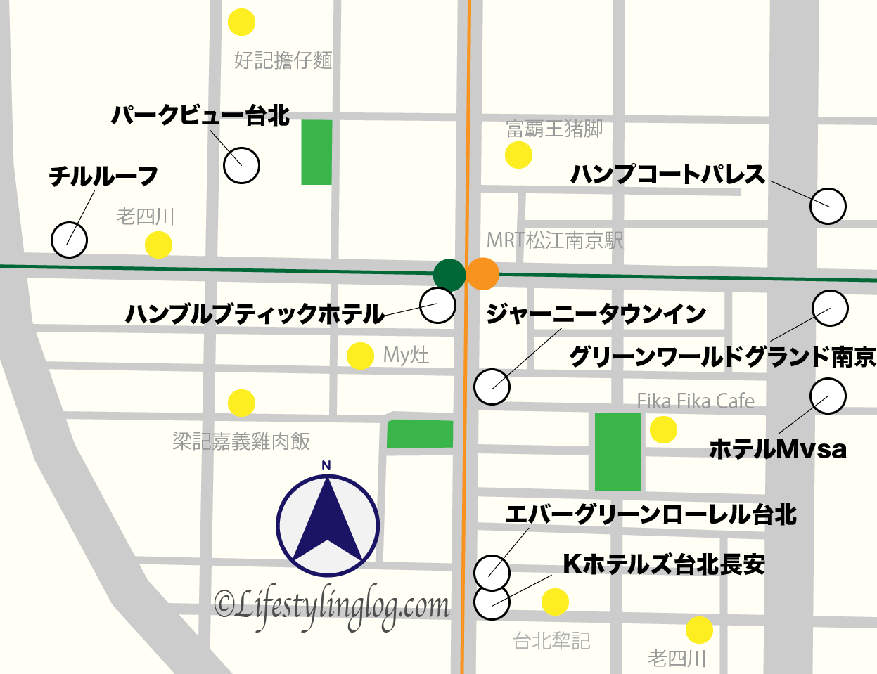 MRT松江南京駅周辺のホテルマップ