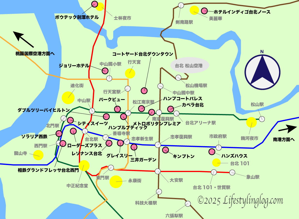 台北の新しいホテルの位置を示す地図(マップ)