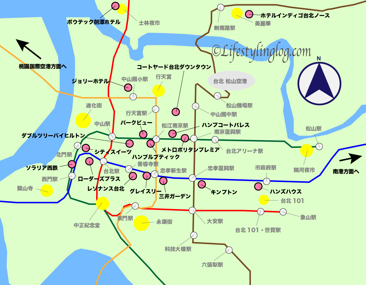 台北の新しいホテルの位置を示す地図(マップ)
