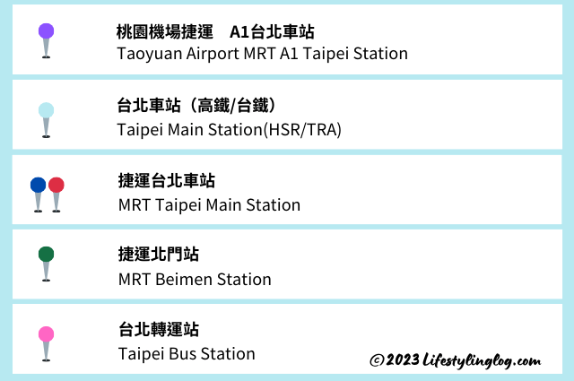 台北駅を持つ公共交通機関の名称一覧