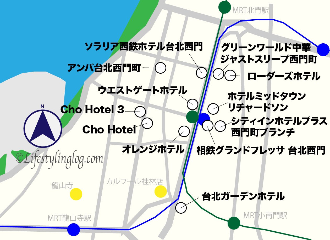 西門町周辺のホテルマップ