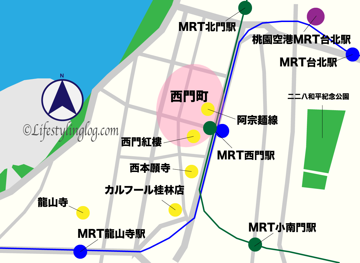 西門町の周辺マップ