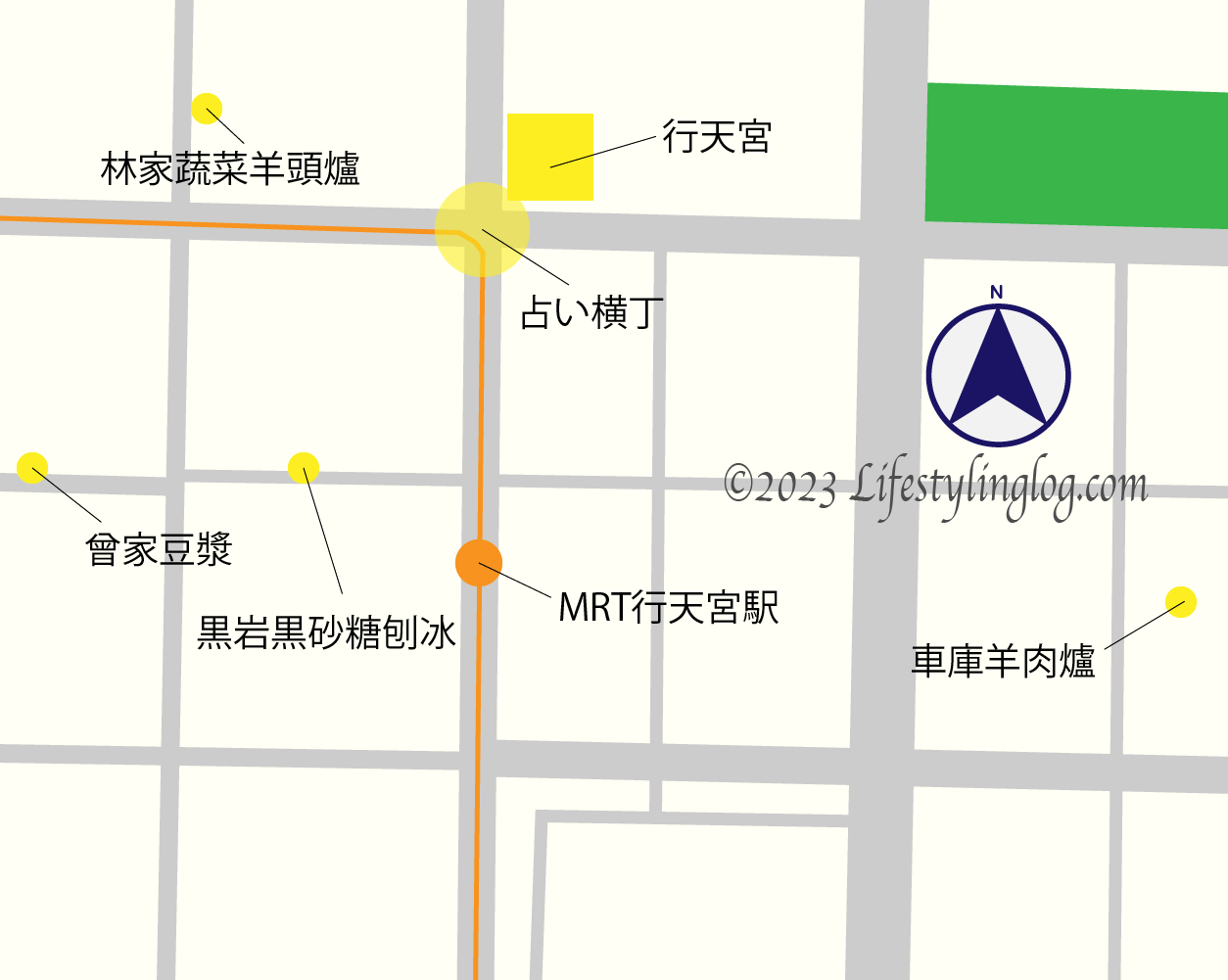 MRT行天宮駅周辺のマップ