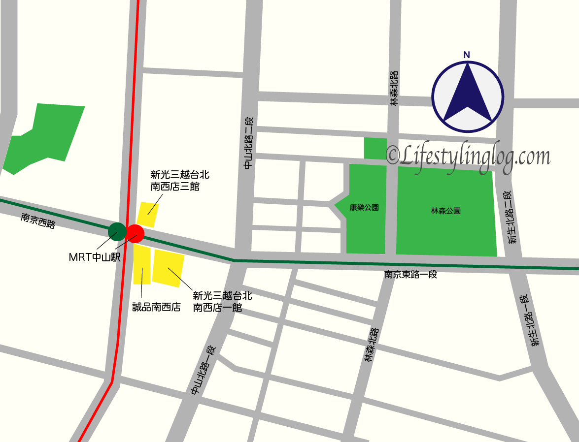MRT中山駅周辺の地図