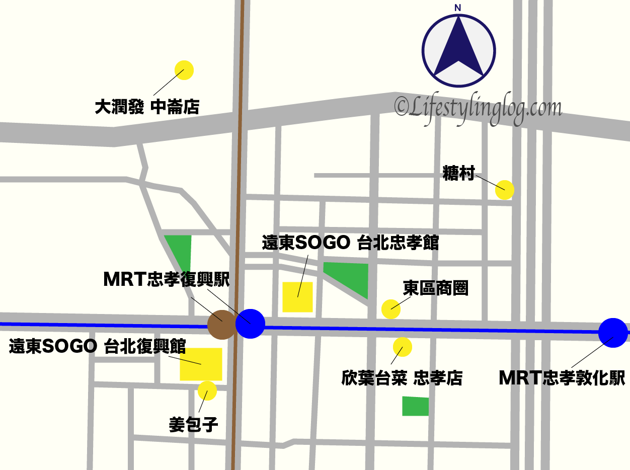 MRT忠孝復興駅周辺のマップ