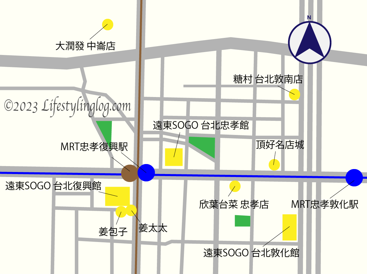 MRT忠孝復興駅周辺のマップ