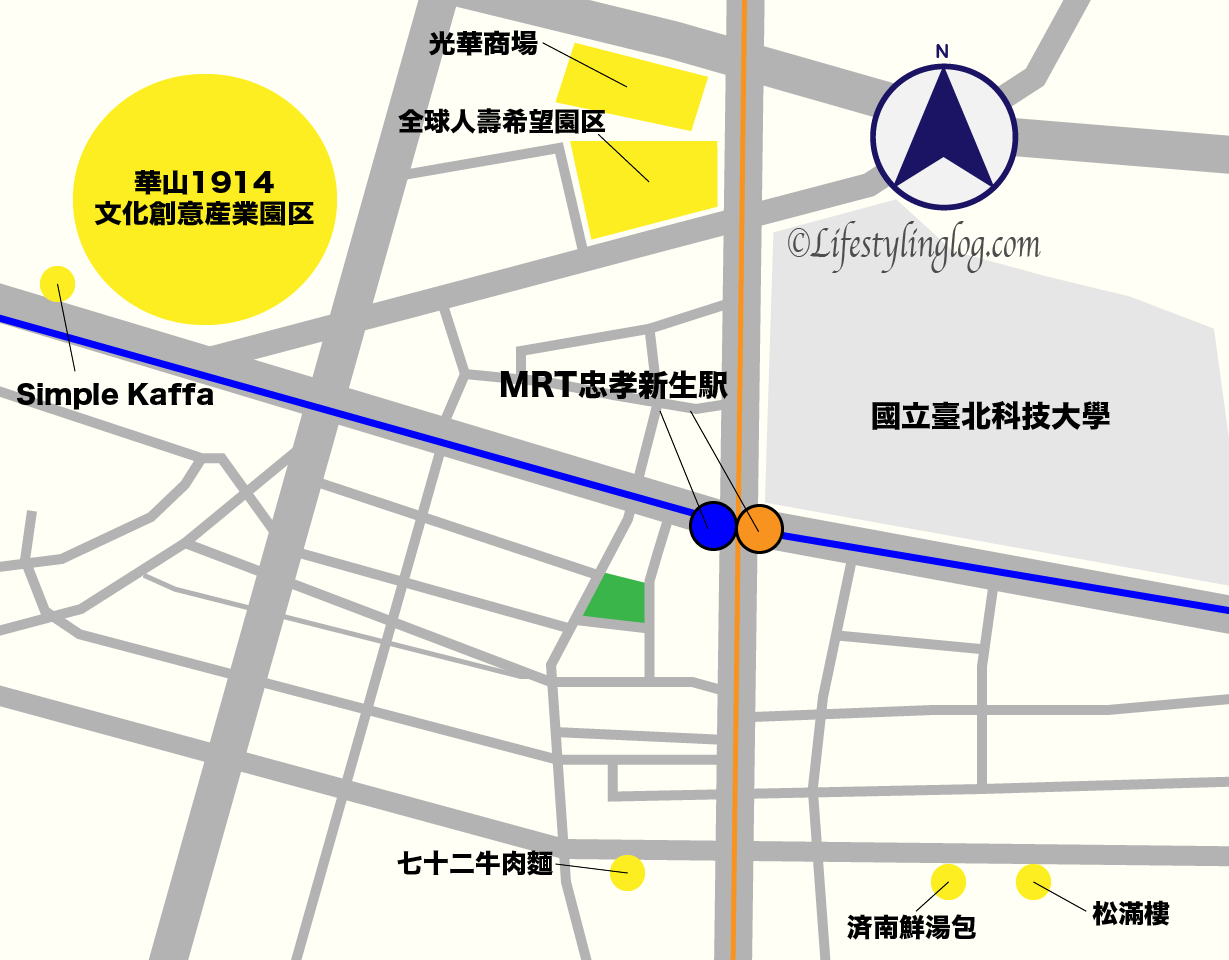 MRT忠孝新生駅周辺のマップと特徴