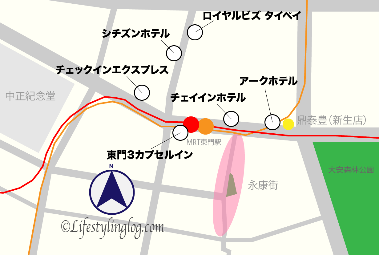 MRT東門駅周辺にあるホテルマップ