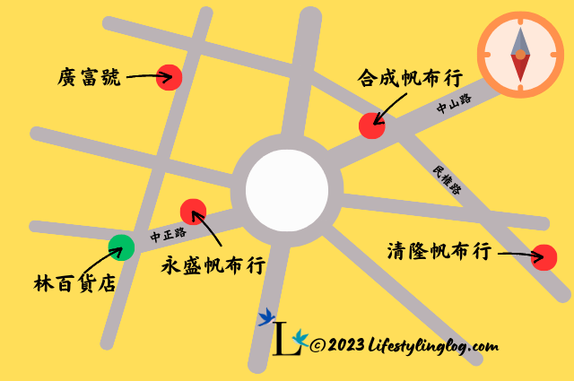 台南にある帆布バッグ店の位置関係を示す地図