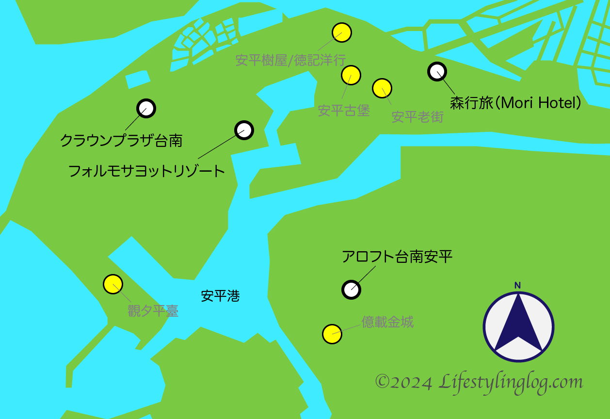 台南の安平にあるホテルの位置を示すイメージマップ