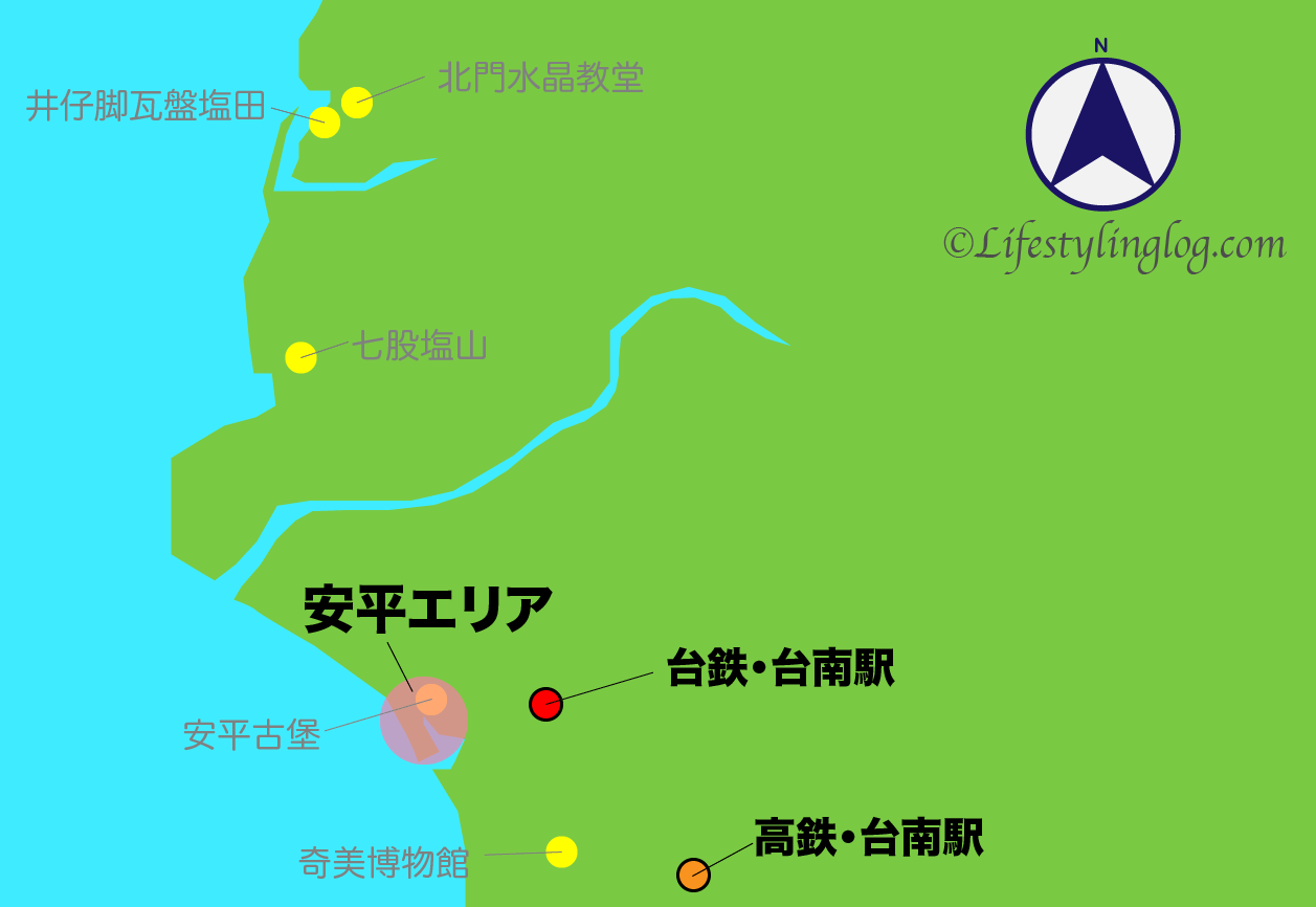 台南の安平エリアの位置を示すイメージマップ