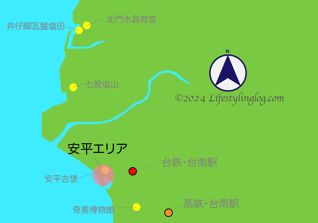 台南の安平エリアの位置を示すイメージマップ