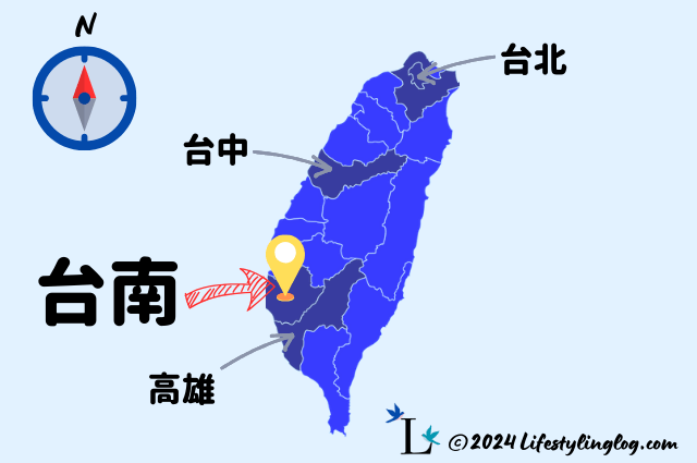 台湾における台南の位置を示す地図