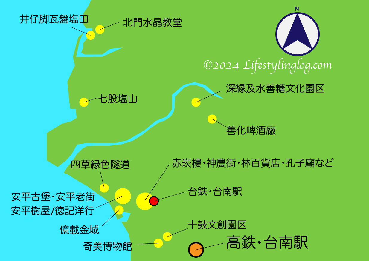 台南市の帰仁区にある高鉄台南駅の位置を示すイメージマップ（地図）