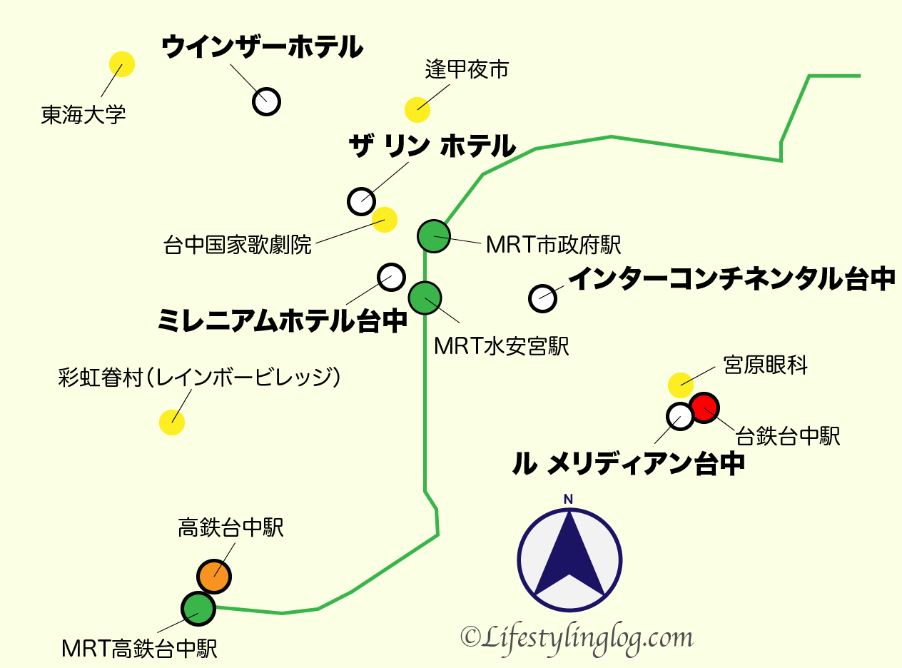 台中にある高級ホテルの地図