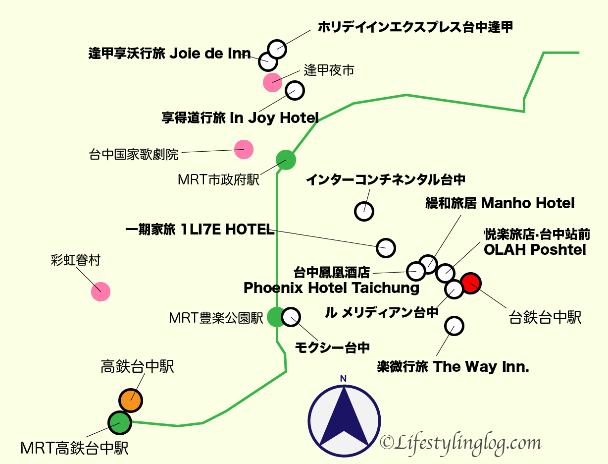 台中の新しいホテルの位置を示す地図(イメージマップ)