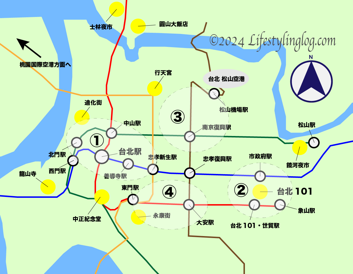 台北観光に便利なエリアに分類したイメージマップ（地図）