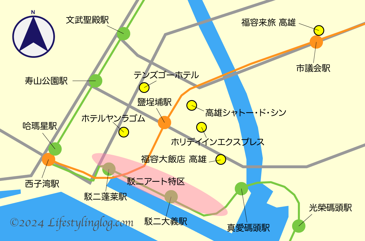 鹽埕埔駅周辺にあるホテルマップ